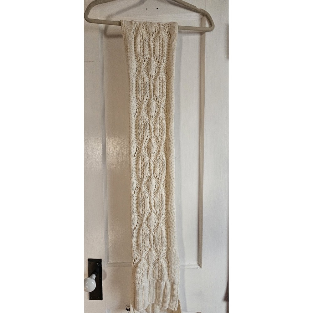 NWT Eddie Bauer how to tie a scarf cable stitch‎ scarf ivory metallic thread OS